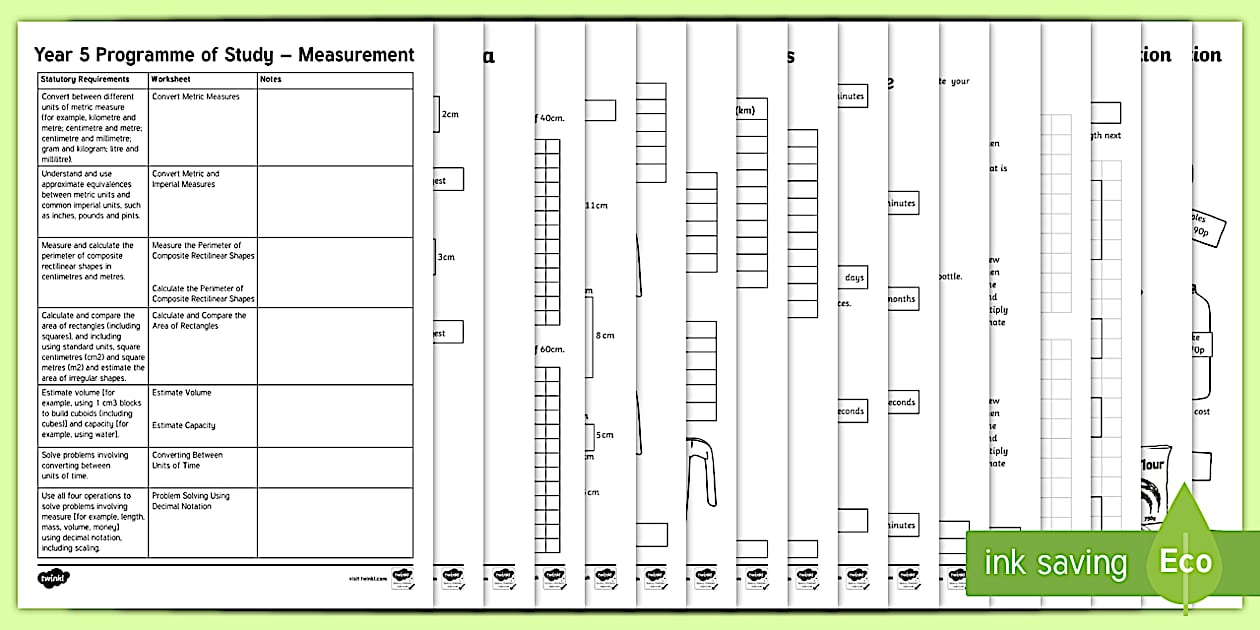 Year 5 Measurement Learning from Home Maths Activity Pack
