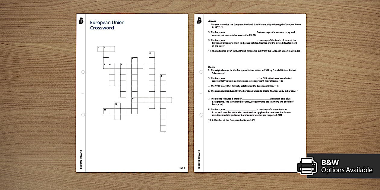 European Union Crossword (teacher made) Twinkl