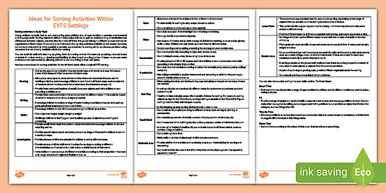 👉 Ideas for Sorting Activities within EYFS Settings