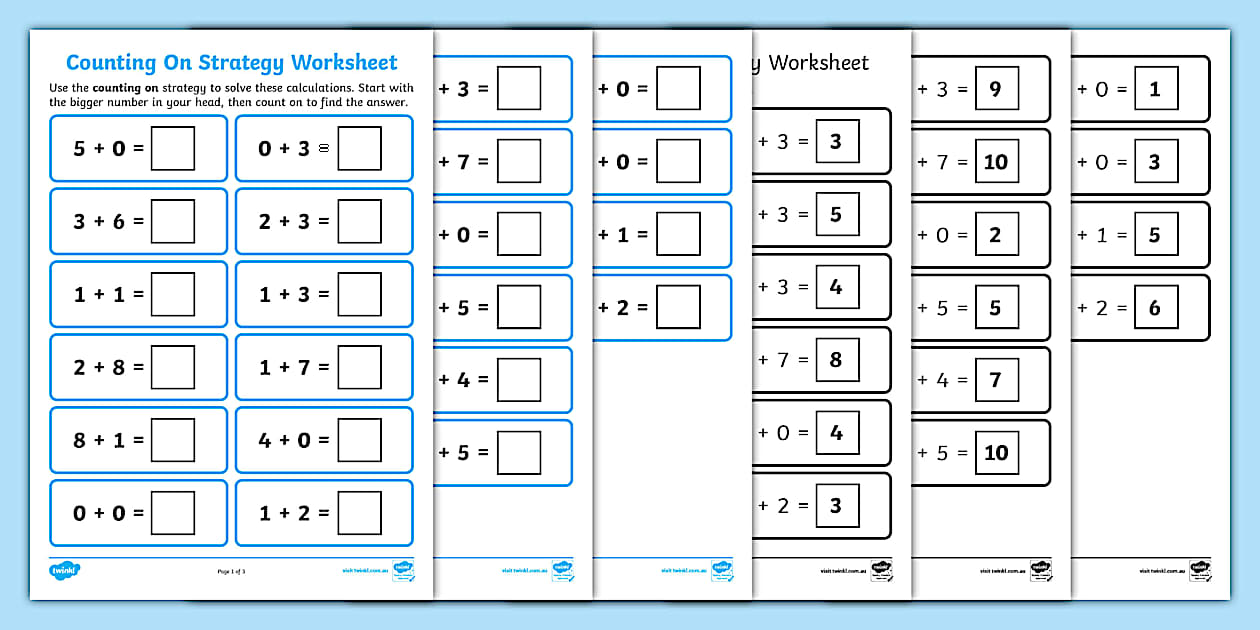 Counting on strategy worksheet professor feito twinkl