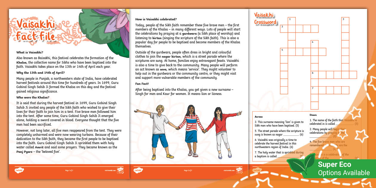 Vaisakhi Crossword and Fact FIle Parents R E Support