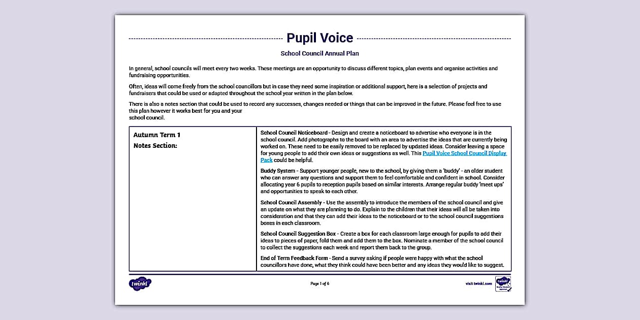 Pupil Voice School Council Annual Plan