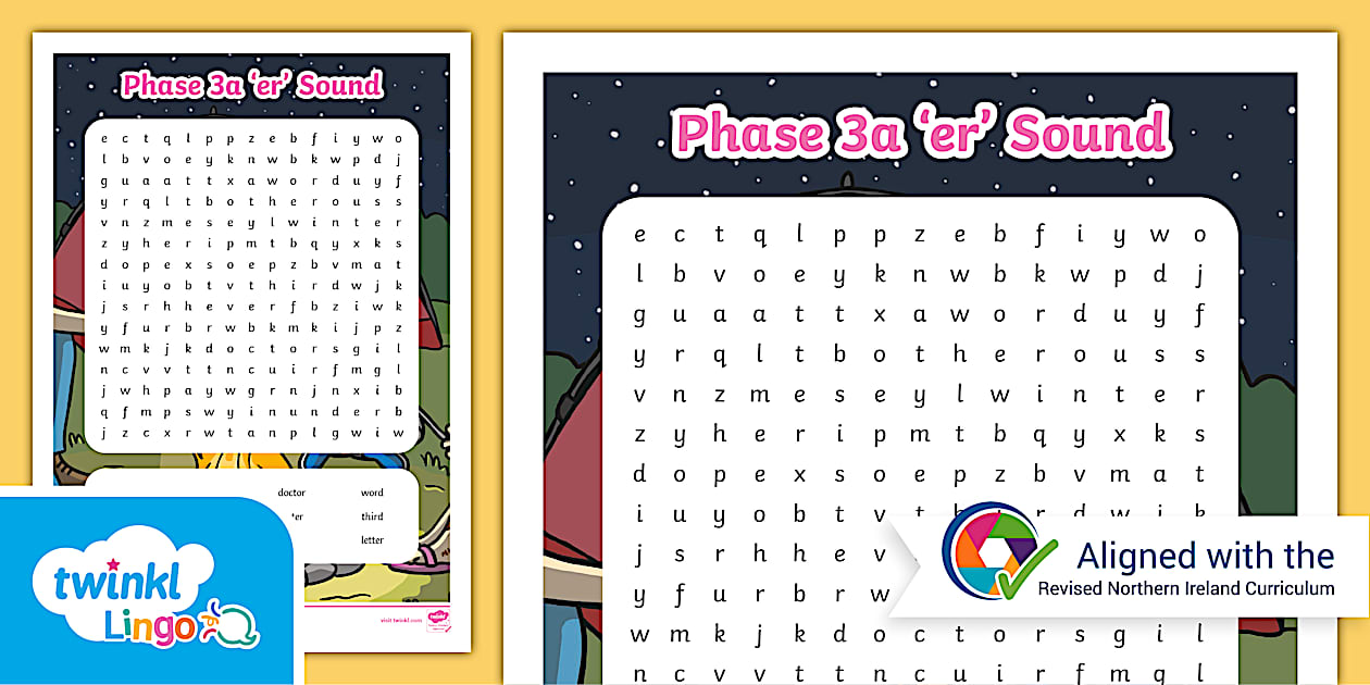 NI Linguistic Phonics Phase 3a 'er' Sound Word Search