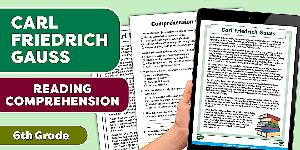 Sixth Grade Carl Friedrich Gauss Reading Comprehension Worksheet