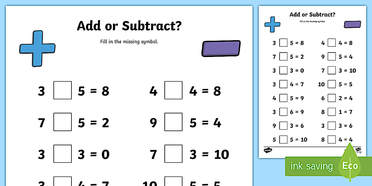 Black and White Addition/Subtraction Worksheet Twinkl