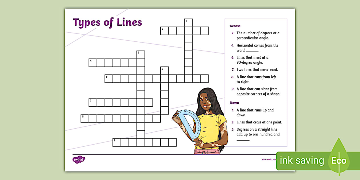 Types of Lines Crossword (teacher made) Twinkl