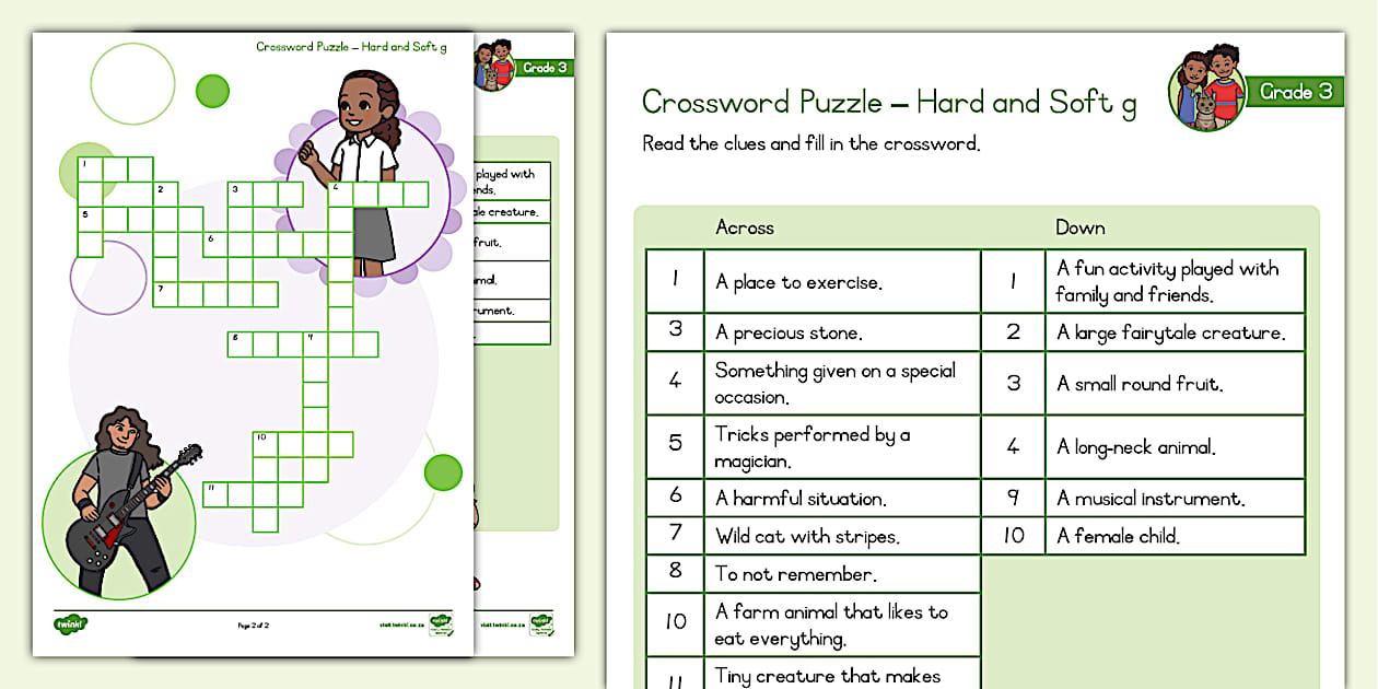 Grade 3 Phonics: Crossword Puzzle Hard and Soft g Twinkl