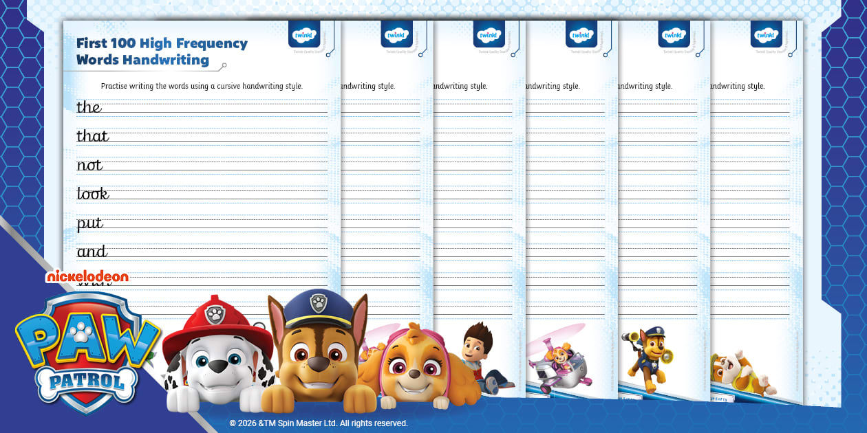 PAW Patrol: First 100 High Frequency Words Handwriting
