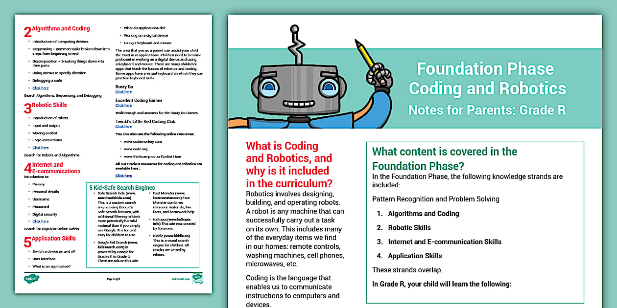 Grade R Robotics and Coding - Notes for Grade R Parents