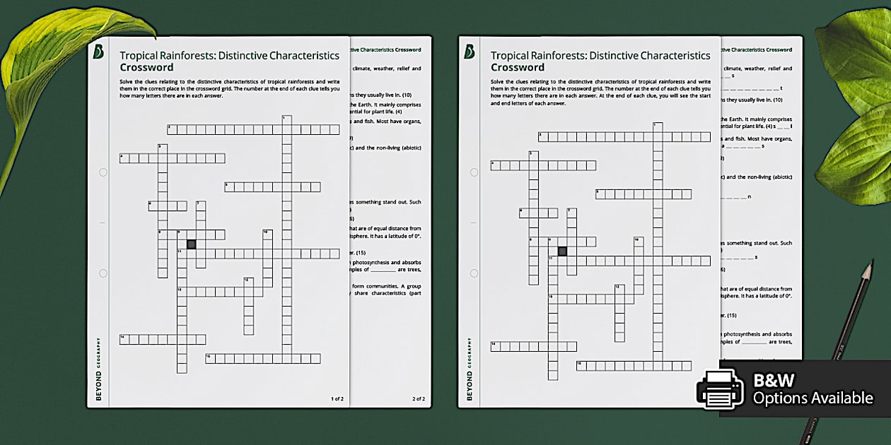 GCSE AQA Tropical Rainforests Crossword Twinkl