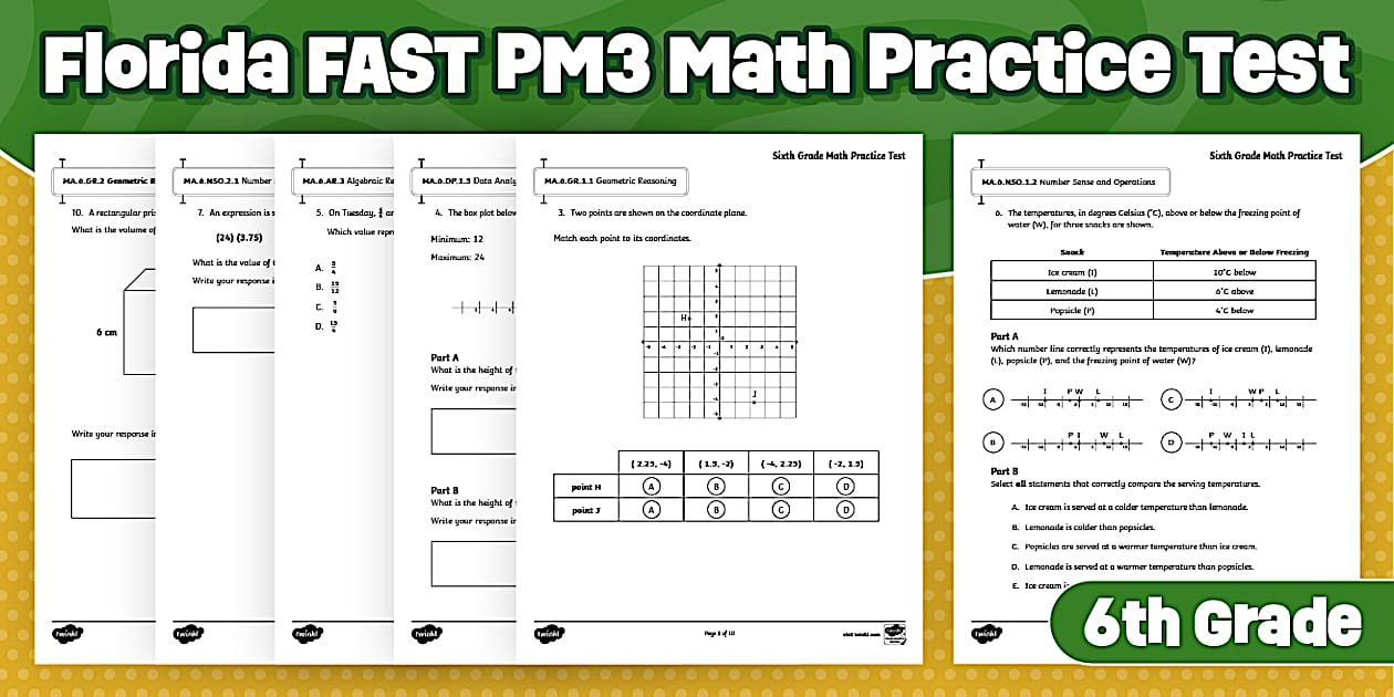 Florida BEST Sixth Grade Math Sample Testing Pages