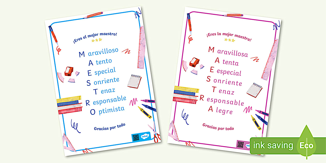 Acróstico: Día del maestro | Materiales Twinkl - Twinkl