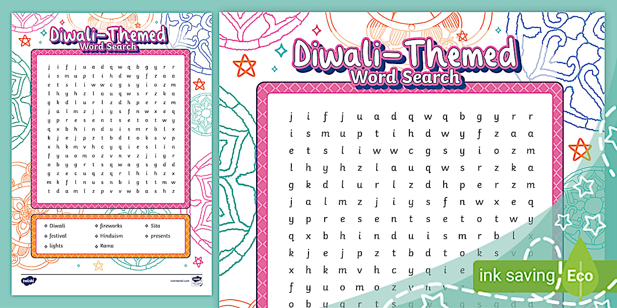 Hindu Diwali-Themed Word Search (Ages 5 - 7) (teacher made)