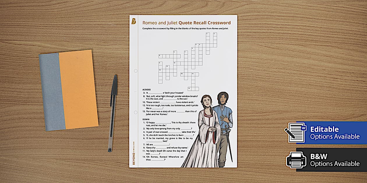 Romeo and Juliet Quote Recall Crossword (teacher made)