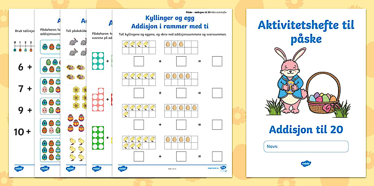 Påskematte: Aktivitetshefte med addisjon til 20 - Twinkl