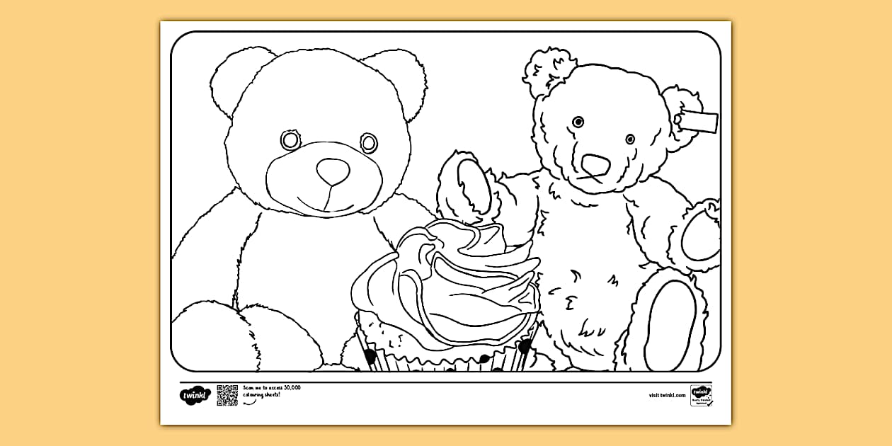 Teddy Bears with Cupcake Colouring Sheet (Teacher-Made)