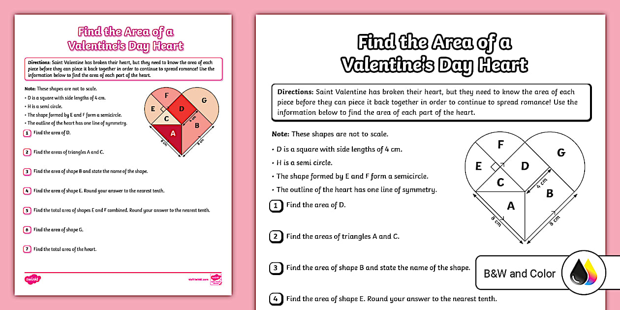 Heart Area Math Seventh Grade Find the Area of a Valentine’s Day Heart