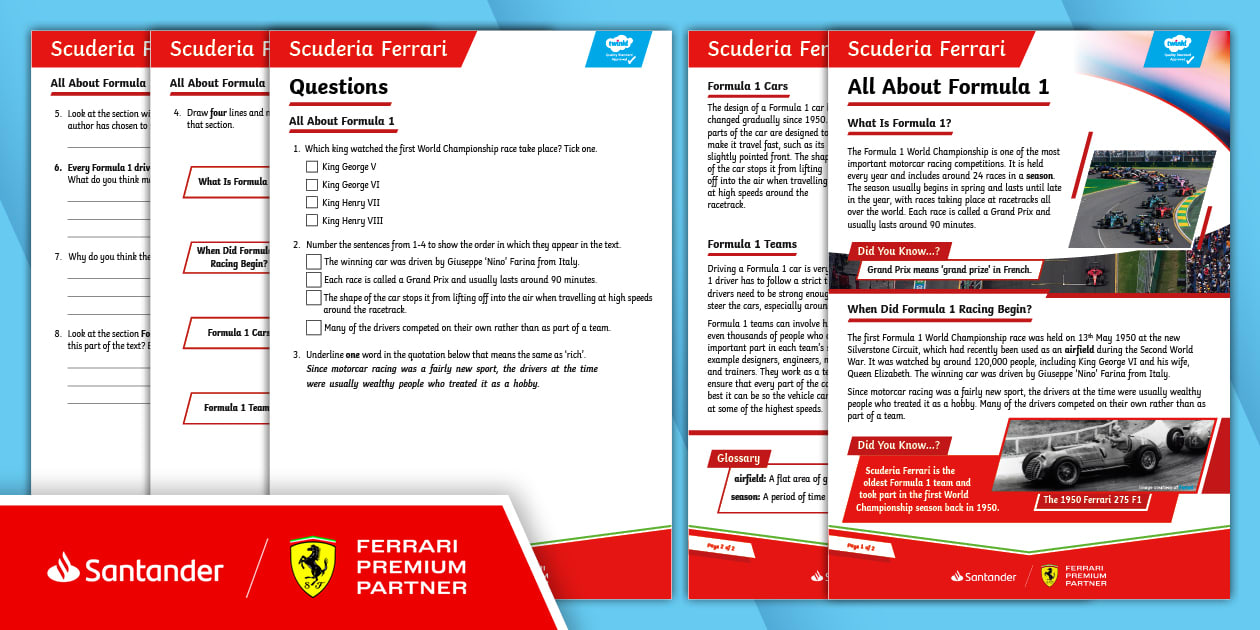 Scuderia Ferrari F1: Reading Comprehension [Ages 7-9]