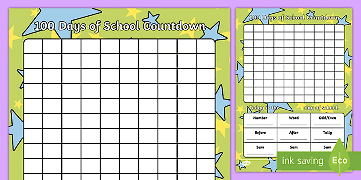 100 Countdown Chart | 100 Days of School | Display Poster