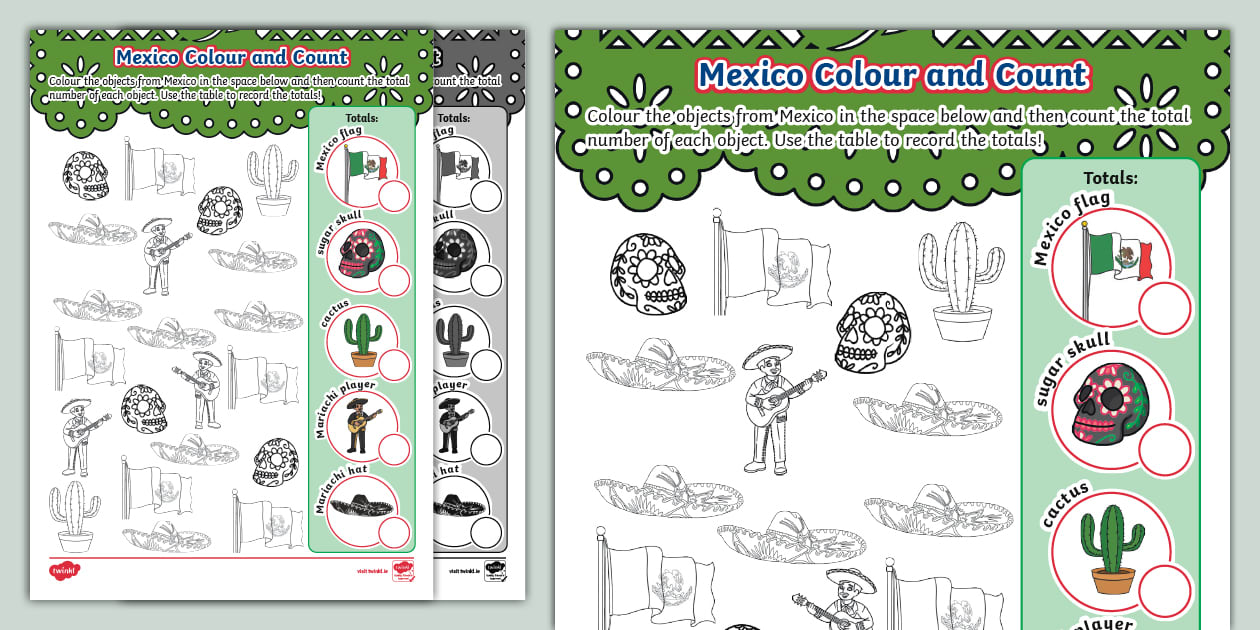 Mexico Colour and Count Worksheet - Twinkl