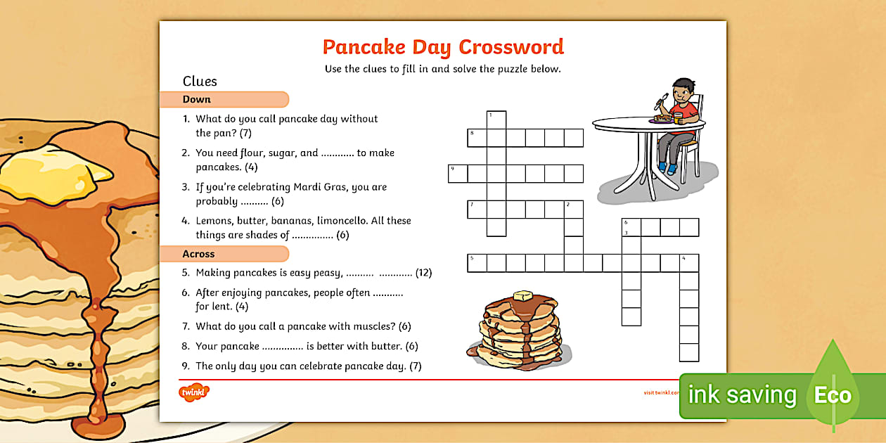 Pancake Day Crossword Twinkl