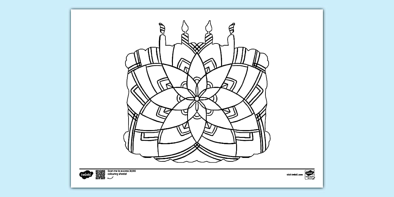 Birthday Cake Mandala Colouring Page (teacher made) - Twinkl
