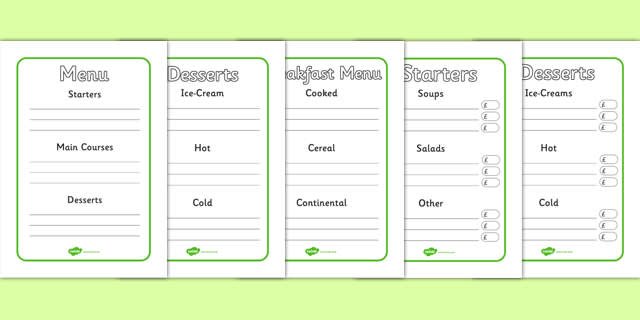 Menu Writing Frames