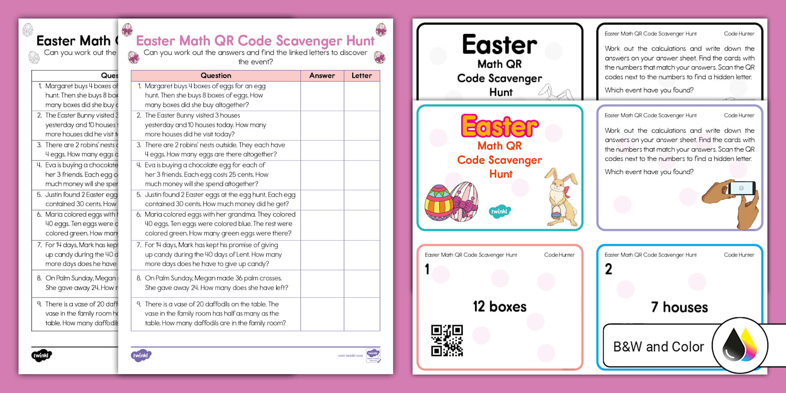 Easter Math QR Code Scavenger Hunt Activity for 1st-2nd Grade