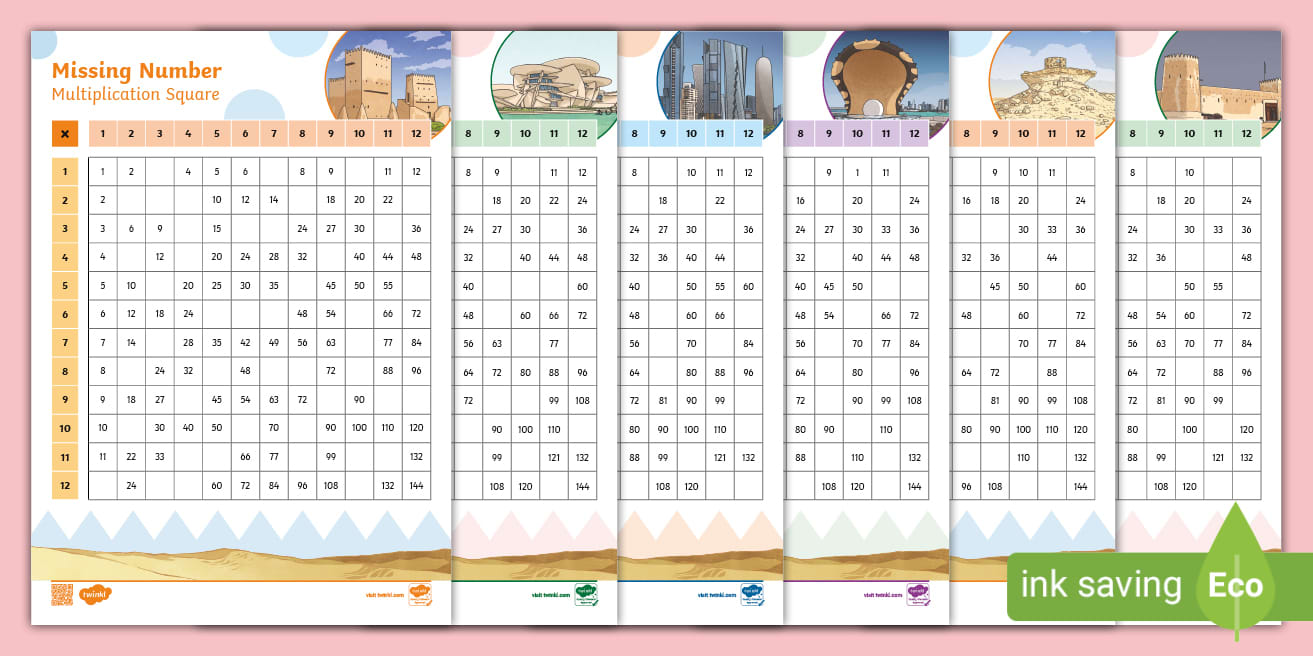 Missing Number Multiplication Squares Activity Sheet