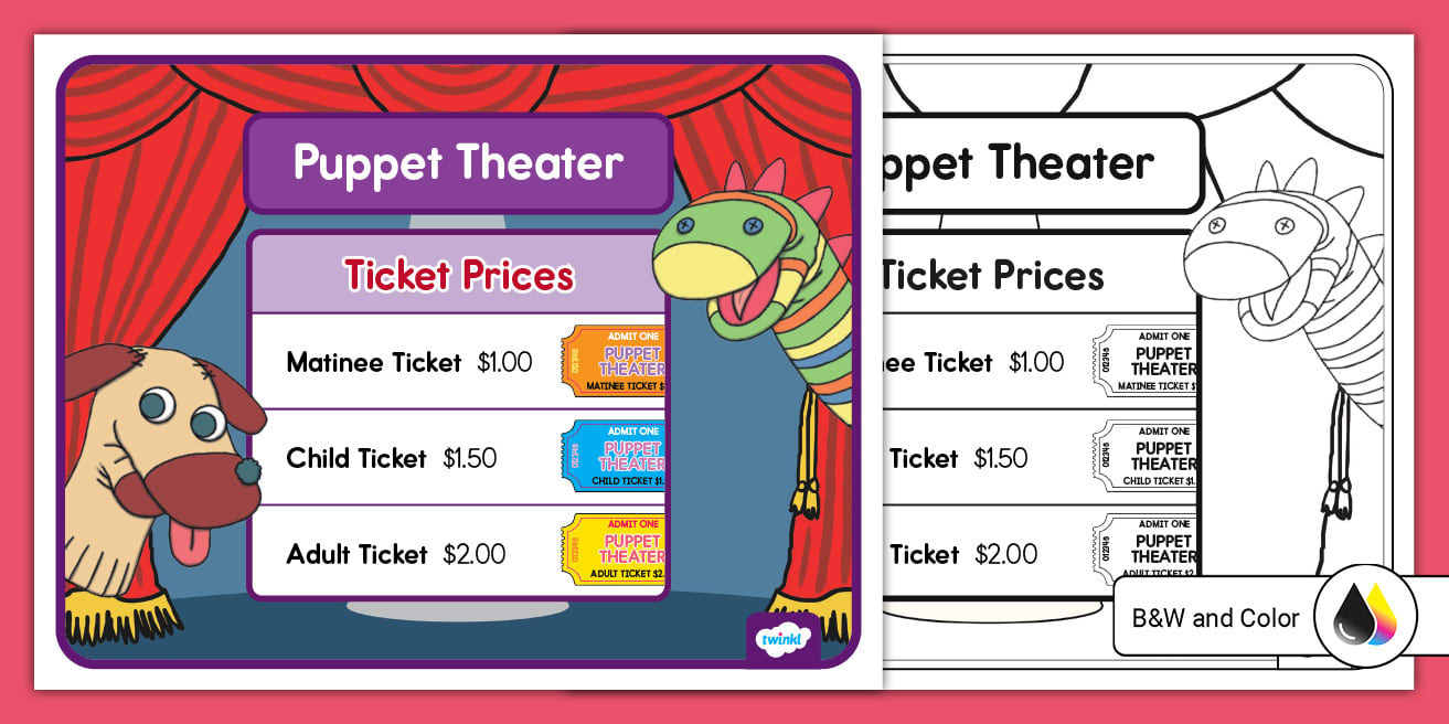 Puppet Theater Dramatic Play Ticket Price List Sign