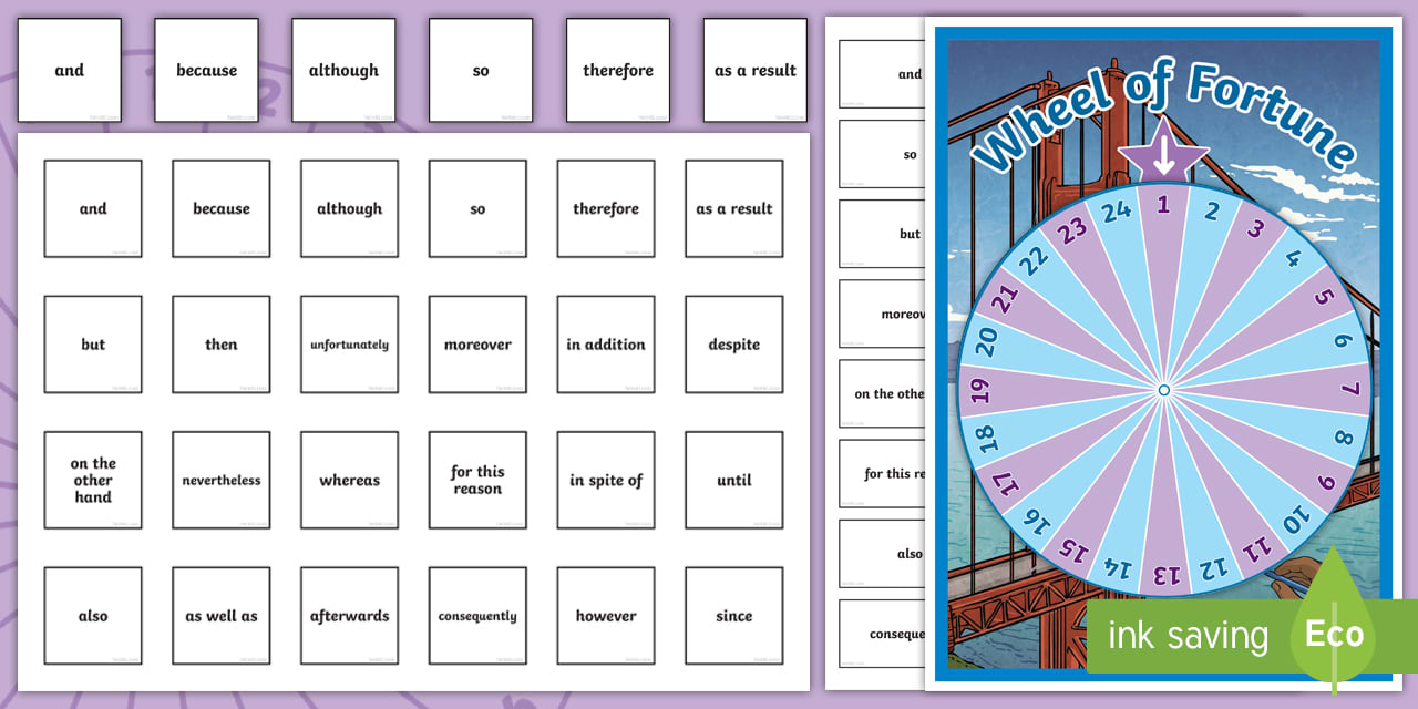 ESL Conjunctions Wheel of Fortune Game - ESL - Twinkl