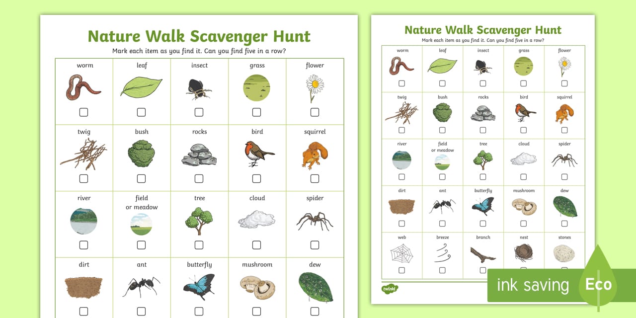 using our nature walk scavenger hunt