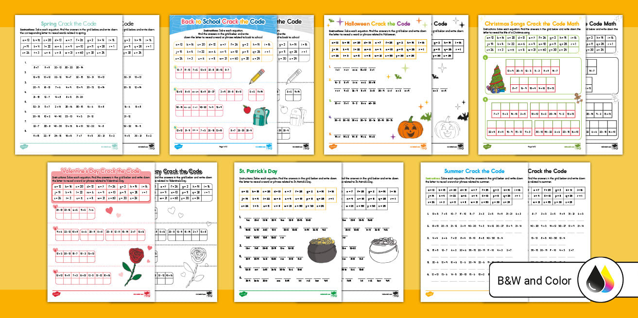 Second Grade Addition and Subtraction Crack the Code Math Activity Pack