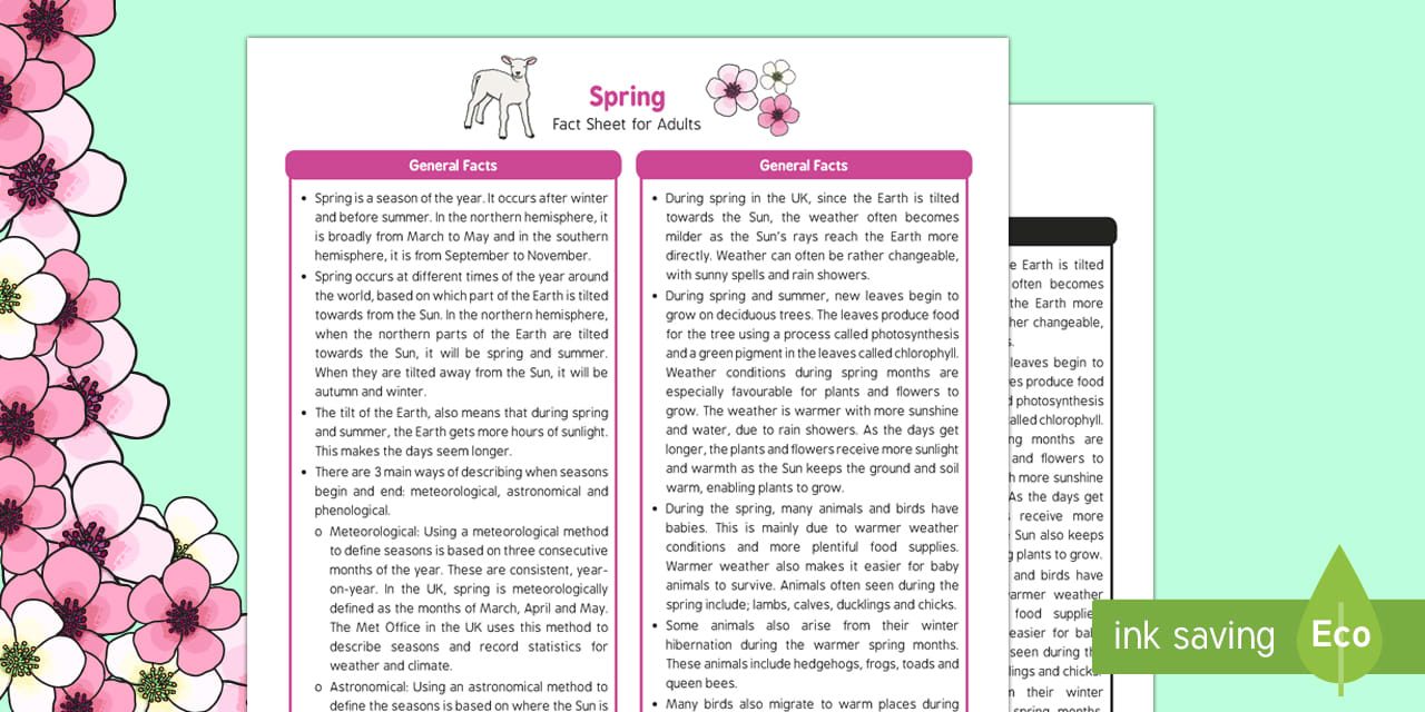 Spring Fact Sheet for Adults - EYFS, Early Years, KS1, Key Stage 1 ...