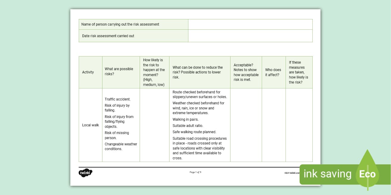 Fieldwork Risk Assessment Template