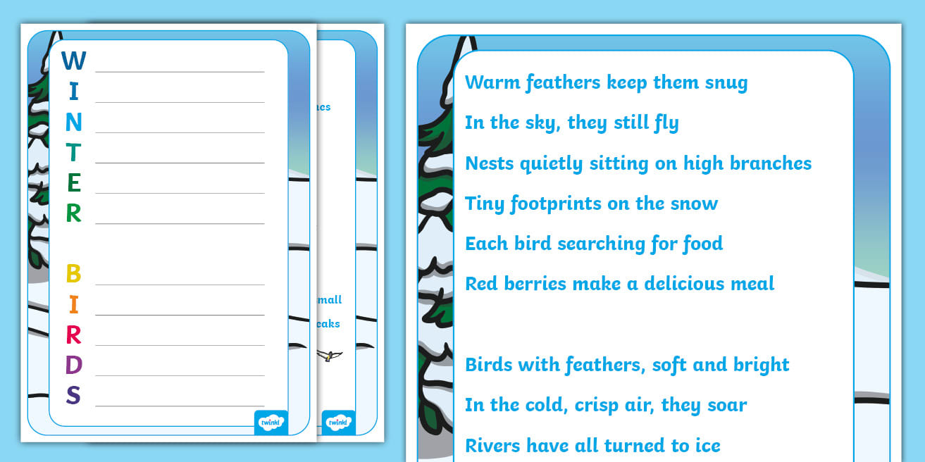 winter birds acrostic poem example and template