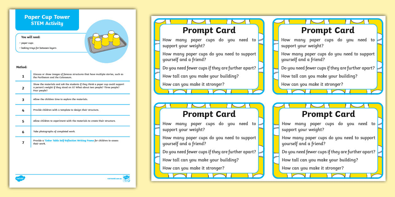 Tinker Table Paper Cup STEM Activity and Prompt Card Pack