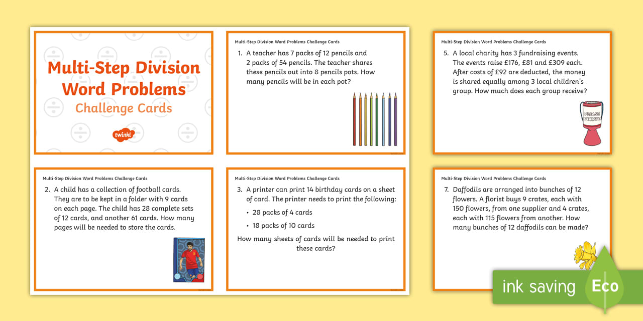 KS2 Multi-Step Division Word Problems Maths Challenge Cards