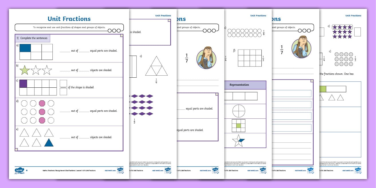 Unit Fractions Differentiated Maths Activity Sheets