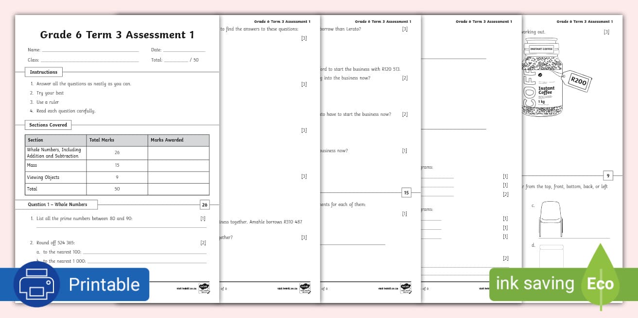 Grade 6 Maths - Term 3 - Assessment 1 (CAPS Aligned)