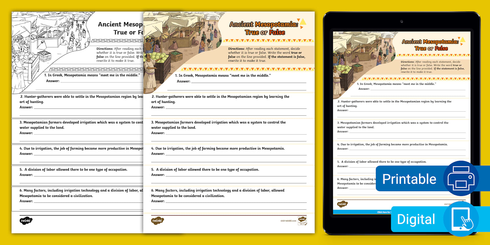 Ancient Mesopotamia True or False Assessment for 6th-8th Grade