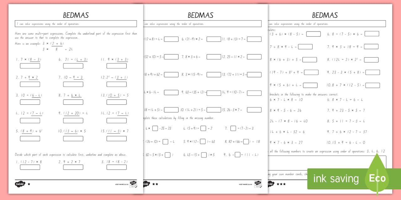 BEDMAS Order of Operations Differentiated Worksheets