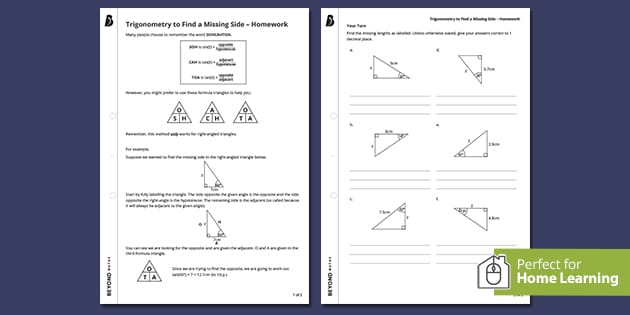 Trigonometry Missing Sides Walkthrough Worksheet