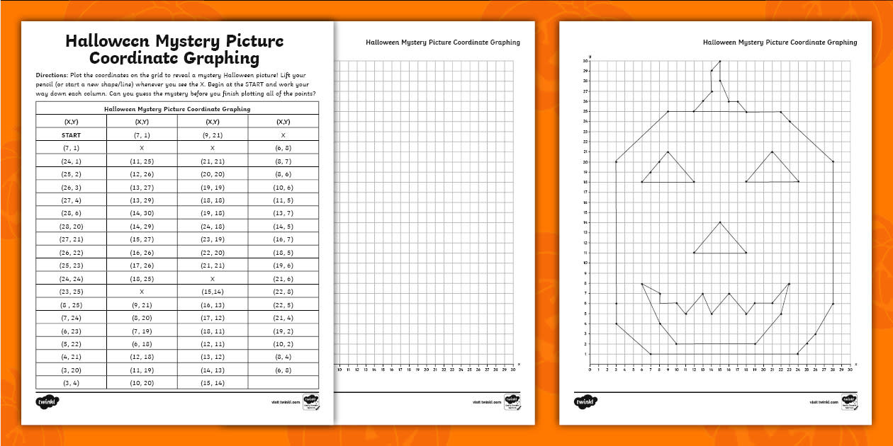 fifth grade halloween mystery picture coordinate graphing worksheet