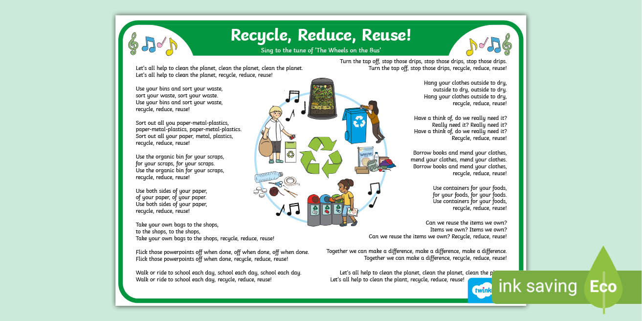 Reduce Reuse Recycle Song for Kids: PDF | Australia EYLF