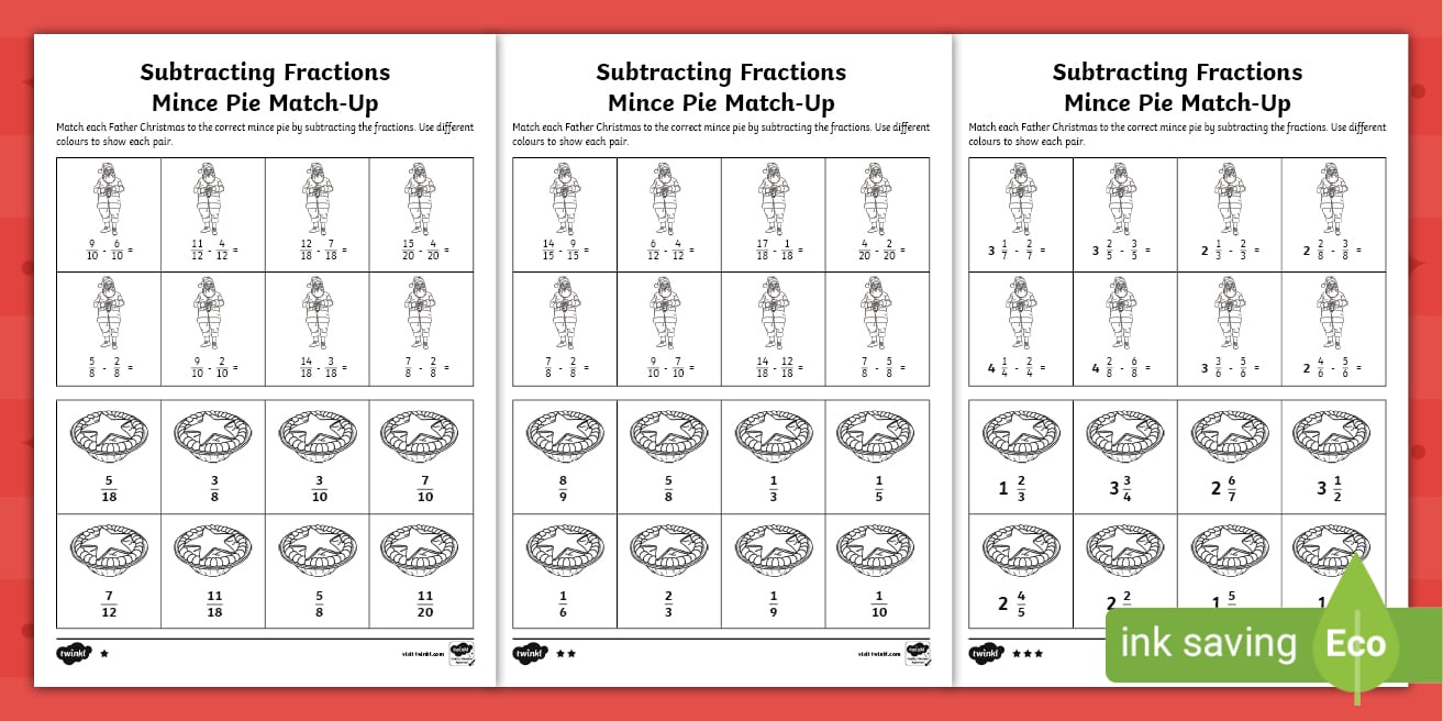 christmas fractions worksheets
