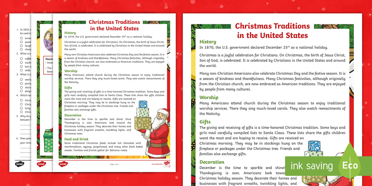 fourth grade christmas traditions in the united states reading