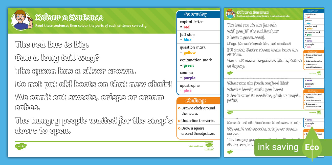 Year 2 Colour a Sentence Activity Sheets