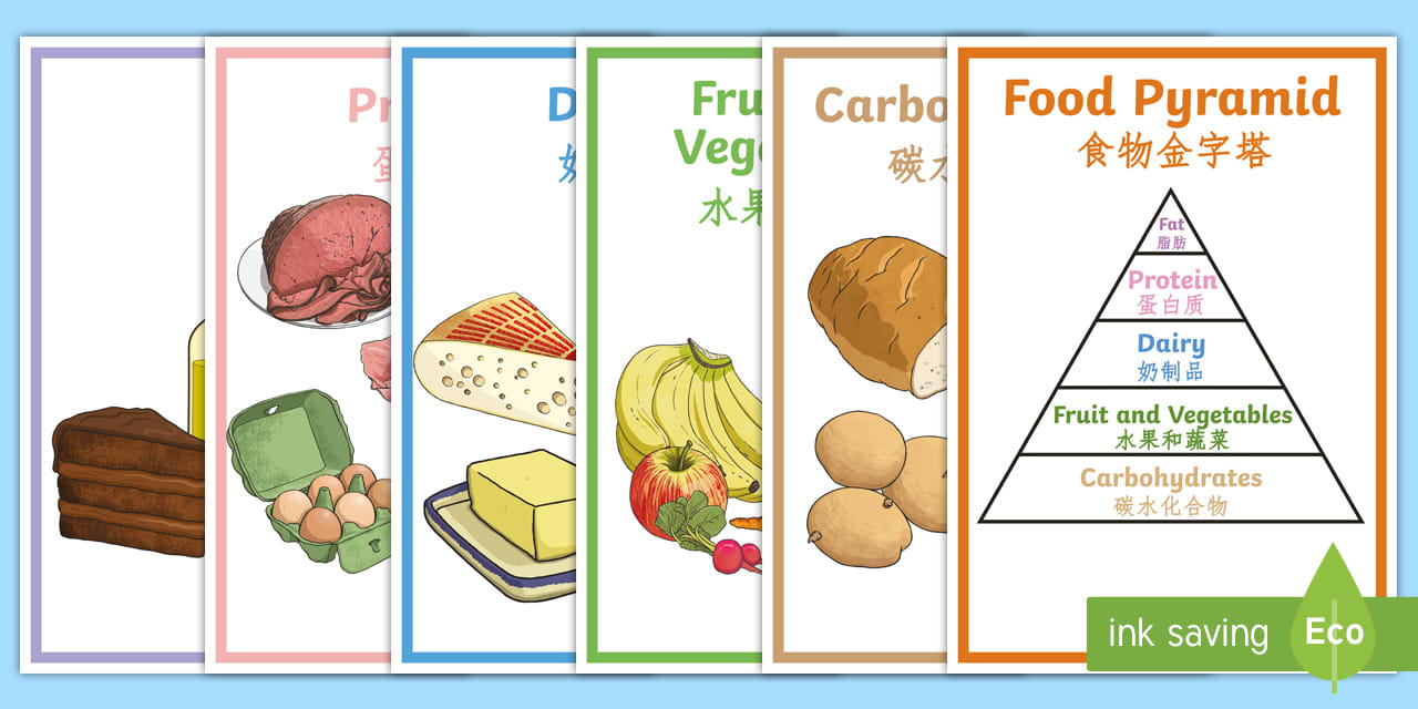 Food Pyramid Display Posters English Mandarin Chinese Food Pyramid