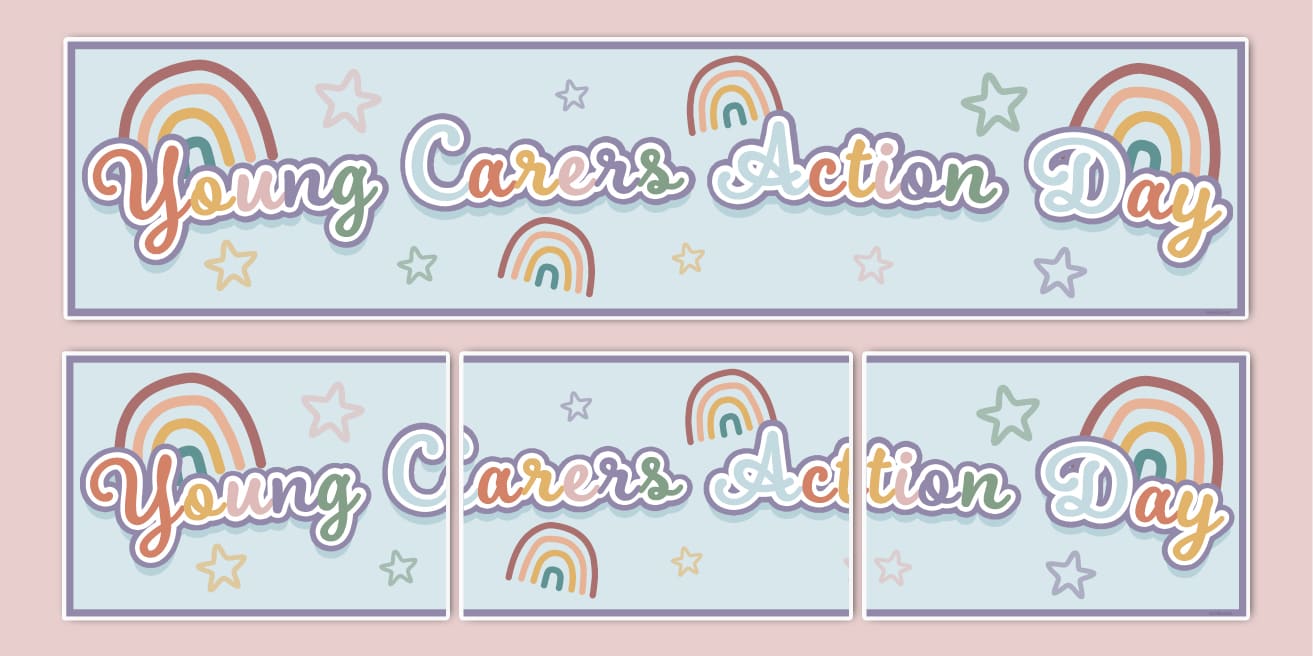 Muted Rainbow Themed Young Carers Action Day Display Banner